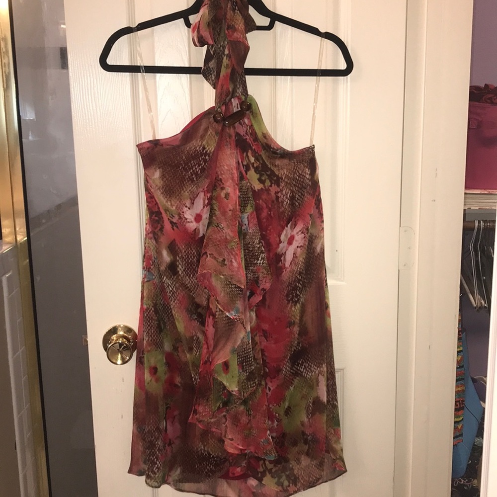 Floral strapless top with tie around neck